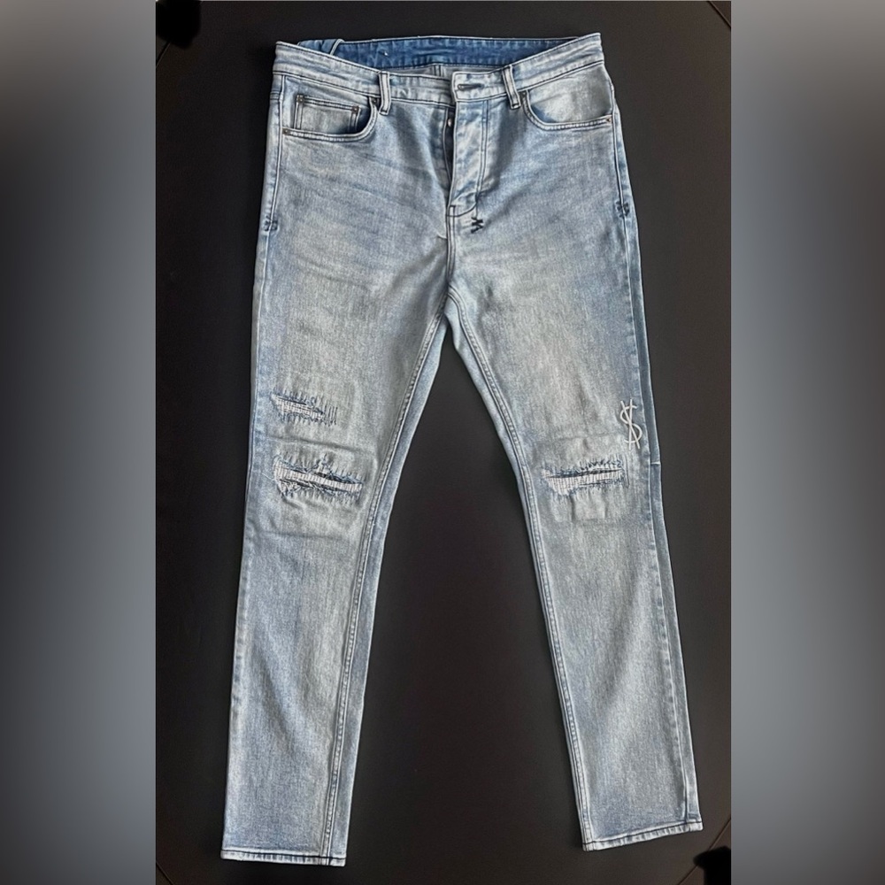 Ksubi Faded Blue Distressed Slim Jeans